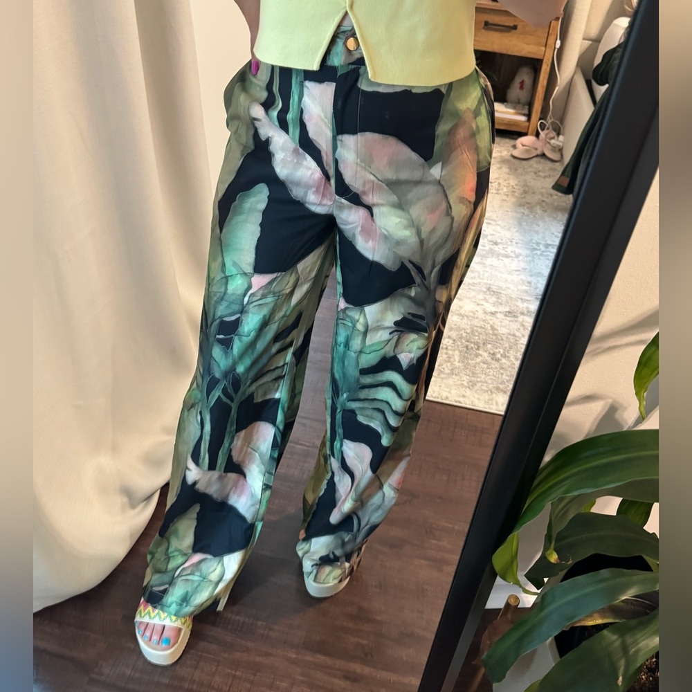 Tropical Leaf Print Women's Summer Vacation Resort Trouser Pants - Picture 10 of 15